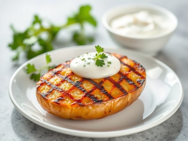 Gepofte aardappel met rucolaroom — AI-gegenereerde illustratie