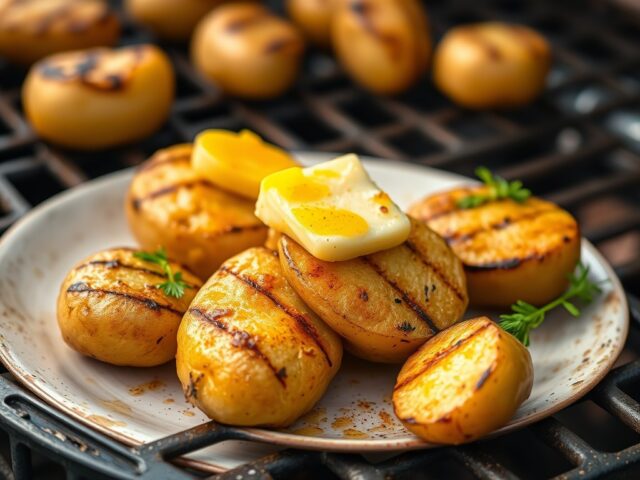 Gepofte aardappelen met kerrieboter — AI-gegenereerde illustratie