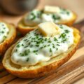 Gepofte aardappelen met kruidenkwark.