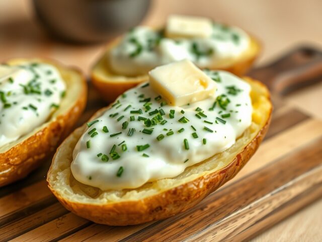 Gepofte aardappelen met kruidenkwark.
