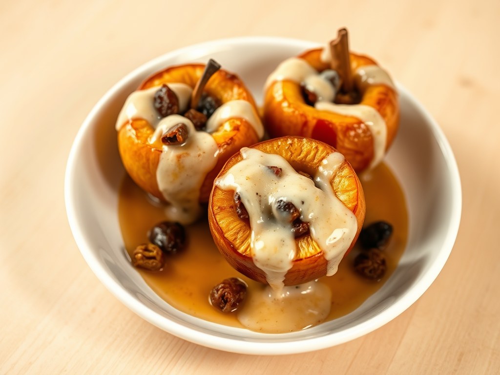 Gepofte appelen met sour cream saus, AI-gegenereerde illustratie