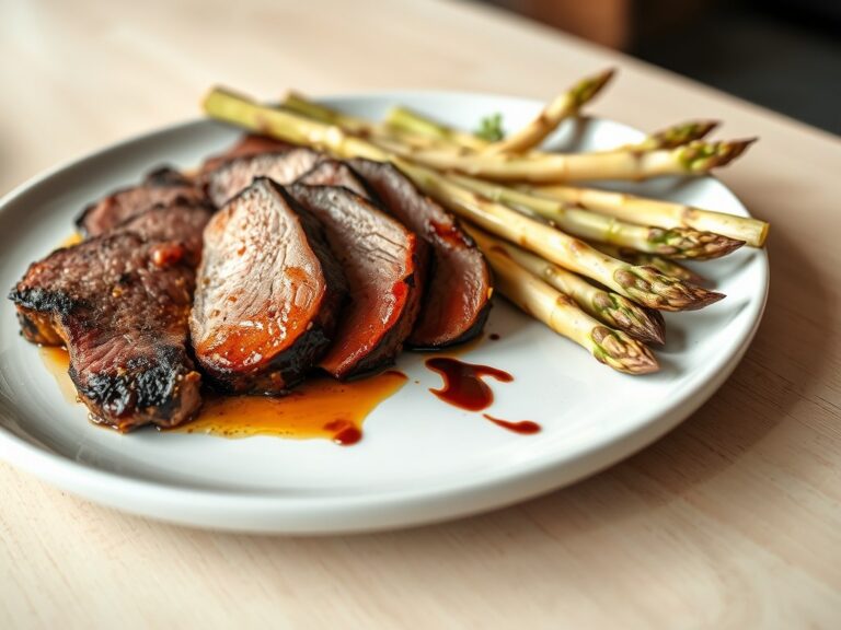 Gerookte eendenborst met asperges