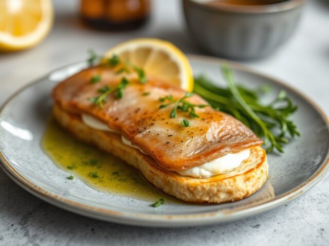 Gerookte forelpaté in citroenbakje — AI-gegenereerde illustratie