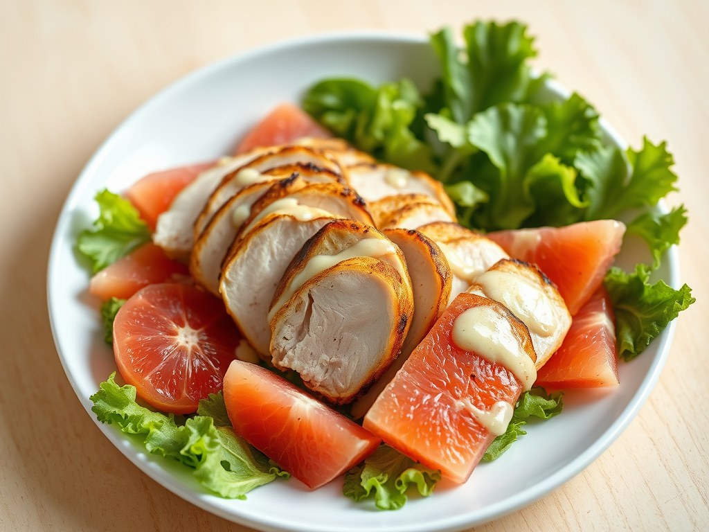 Gerookte kip met grapefruit, AI-gegenereerde illustratie