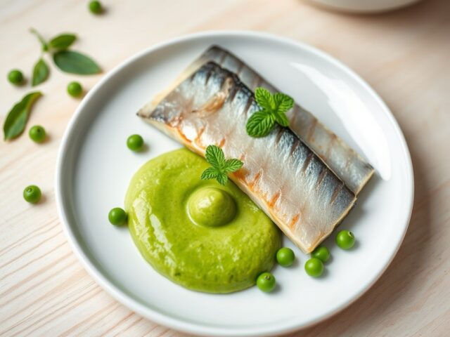 Gerookte makreel met doperwtenmousse