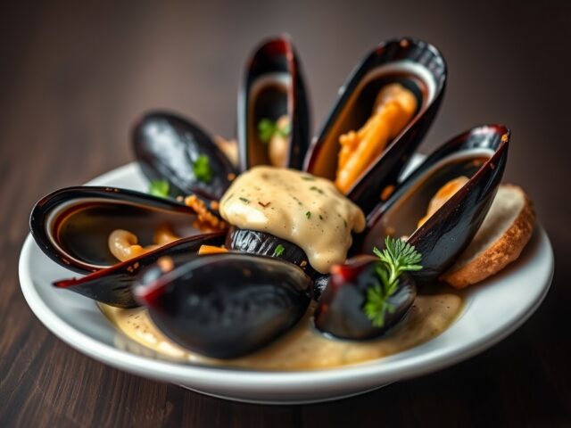 Gerookte mosselen met ravigotte saus