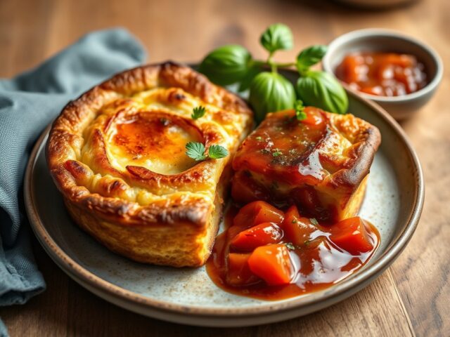 Gerookte paling, aardappelkoekje en tomatenchutney