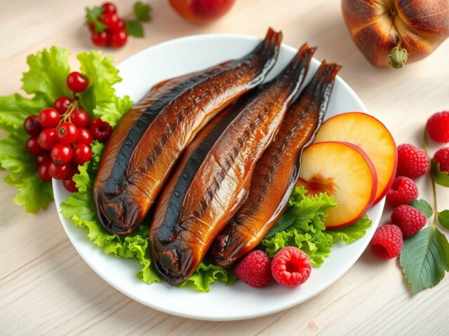 Gerookte paling met vers zacht fruit