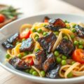 Gerookte palingsalade met pasta en asperges
