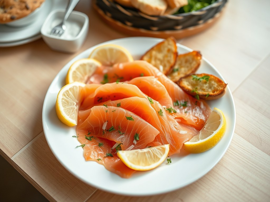 Gerookte zalm schotel, AI-gegenereerde illustratie