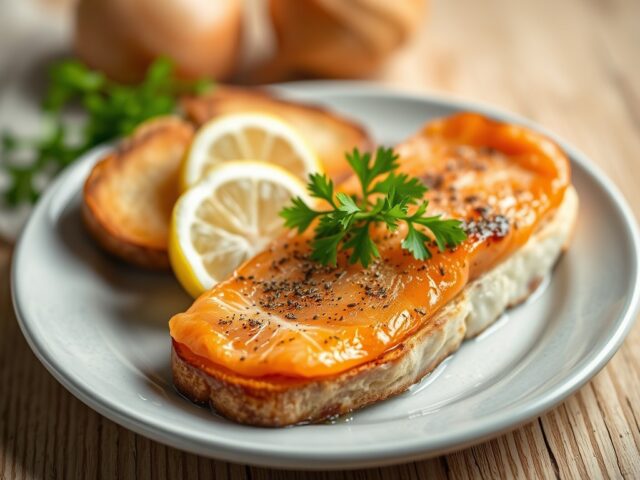 Gerookte zalm schotel — AI-gegenereerde illustratie