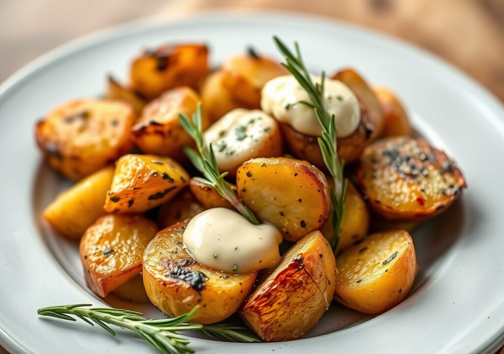 Geroosterde aardappelen met ganzenvet, AI-gegenereerde illustratie