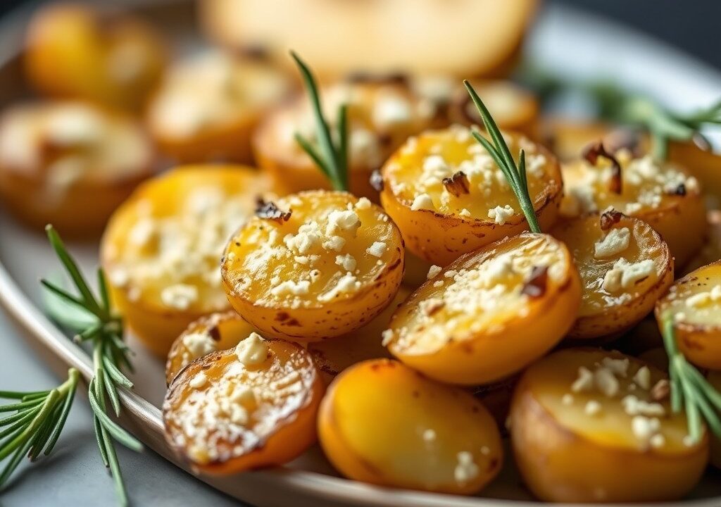 Geroosterde aardappels met gepofte knoflook, AI-gegenereerde illustratie
