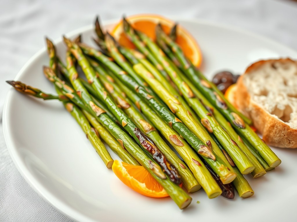 Geroosterde asperges met sinaasappel, AI-gegenereerde illustratie