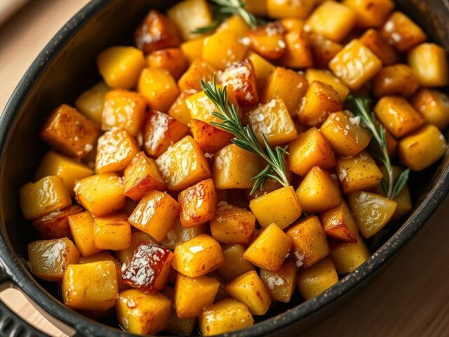 Geroosterde honing en rozemarijn aardappeltjes