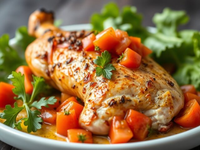 Geroosterde kip met pikante tomaten-chili-salsa