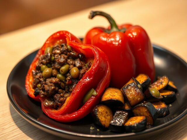 geroosterde paprika met oosters gehakt