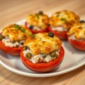 Geroosterde tomaten gevuld met zalm