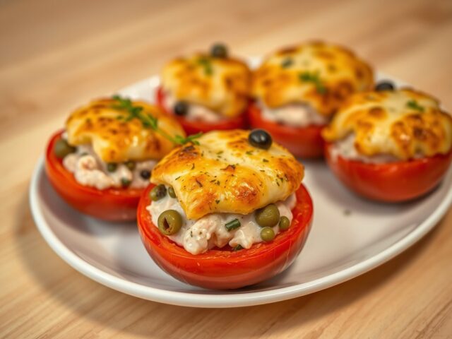 Geroosterde tomaten gevuld met zalm