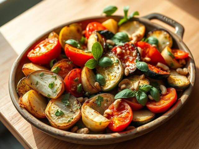 Geroosterde zomergroenten met basilicumdressing