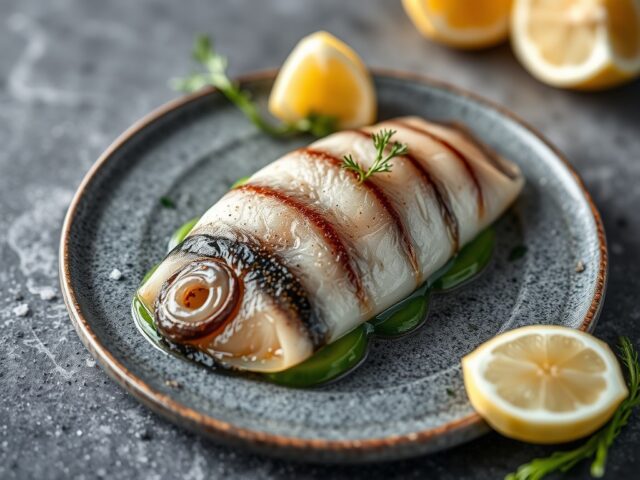 Geschroeide sashimi van makreel met gember — AI-gegenereerde illustratie