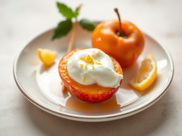Gestoofde appeltjes met vanilleyoghurt — AI-gegenereerde illustratie