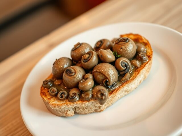 Gestoofde escargots op duxelles van paddestoelen