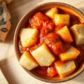gestoofde knolselderij in tomatensaus