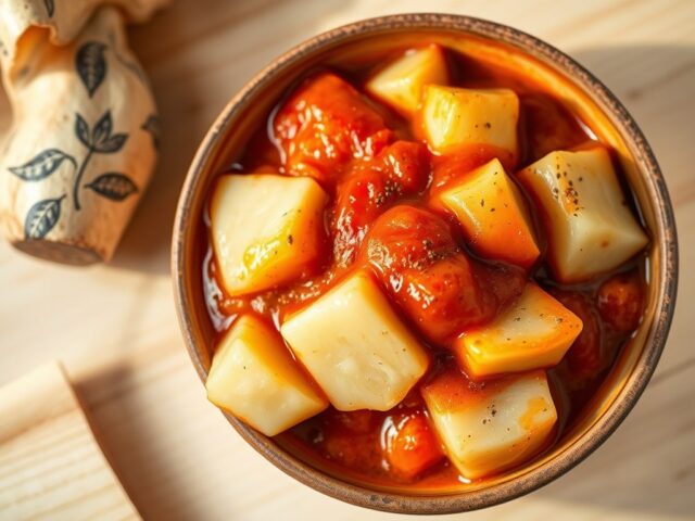 gestoofde knolselderij in tomatensaus