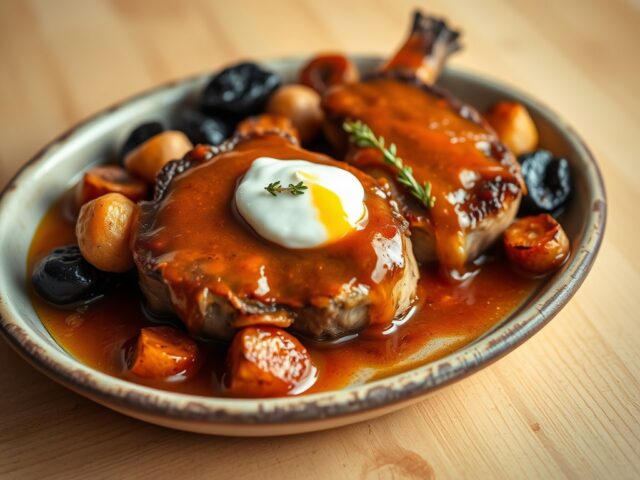 Gestoofde schouderkarbonades met sinaasappelsaus