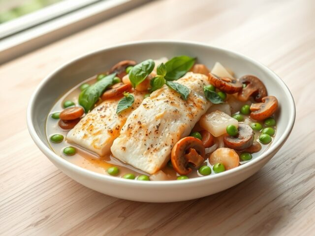 Gestoofde tilapia met gesauteerde champignons
