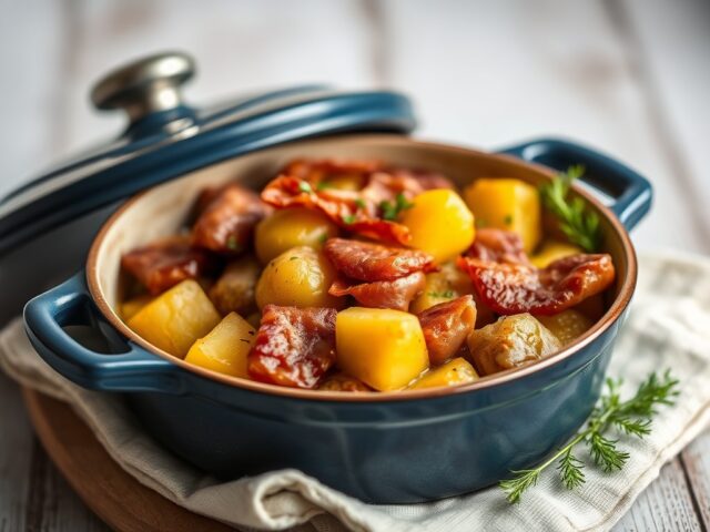 Gestoofde zuurkool met aardappelen in de Römertopf — AI-gegenereerde illustratie