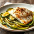 Gestoomde courgettes,prei en vis