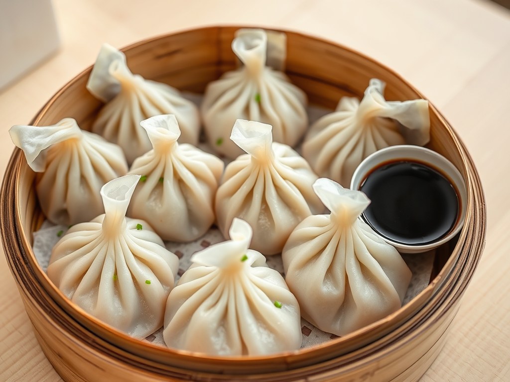 Gestoomde dim sum, AI-gegenereerde illustratie
