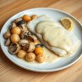Gestoomde Groenlandse heilbot met mousselinesaus en champignonstoverij