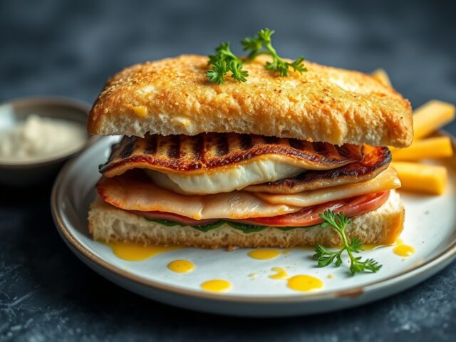 Gestoomde sandwich van vis met saffraan