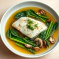 Gestoomde tongfilet met bospaddestoelenbouillon