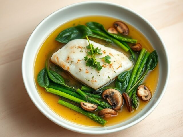 Gestoomde tongfilet met bospaddestoelenbouillon
