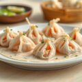 Gestoomde zalmbuideltjes met saus van kreeft en witte wijn