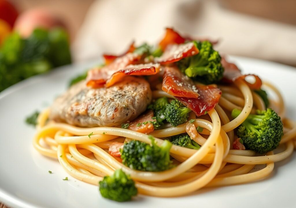 Gestoomde Zalmfilet met Tagliatelli, AI-gegenereerde illustratie