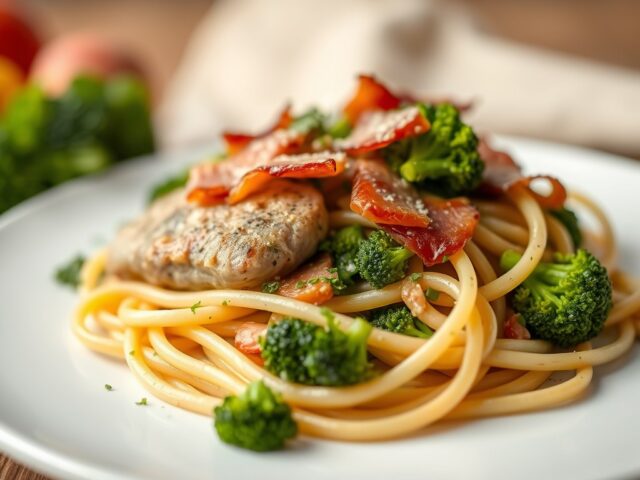 Gestoomde Zalmfilet met Tagliatelli — AI-gegenereerde illustratie