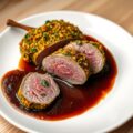 Geuldallam met kruidenkorst en peperkoeksaus