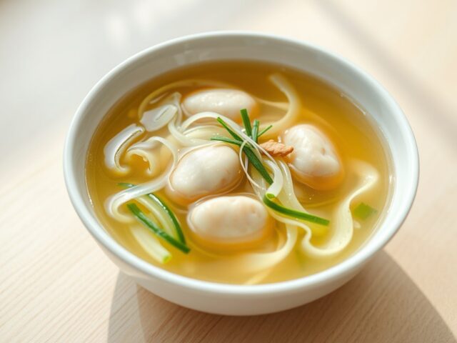 Geurige bouillon met courgette en visballetjes