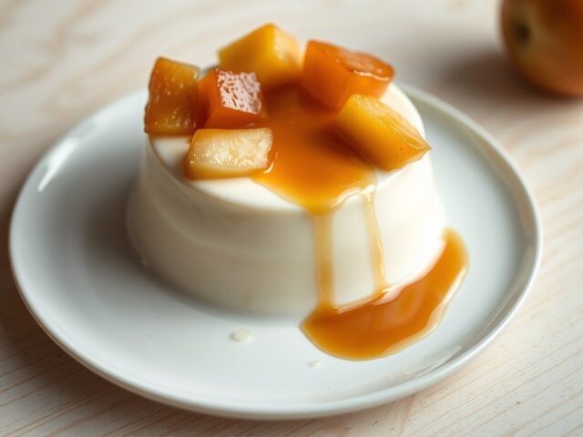Gevanilleerde panna cotta met gekarameliseerde appeltjes