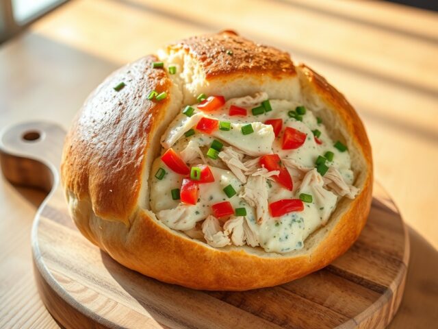 Gevuld brood met boursin, paprika en bieslook