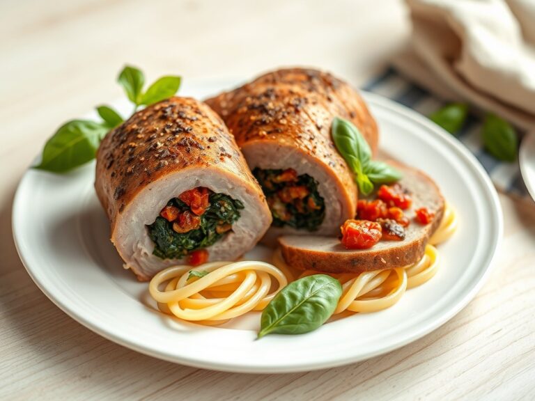 Gevuld konijn met pasta en gedroogde tomaat