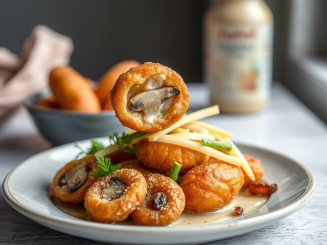Gevuld parelhoen met witloof en kroketten — AI-gegenereerde illustratie