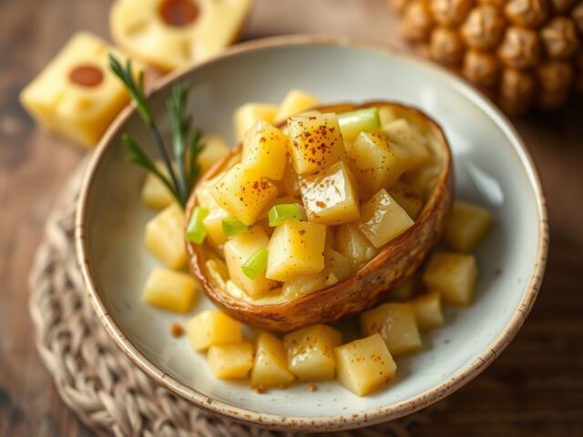 Gevulde aardappel met ananas en bleekselderij