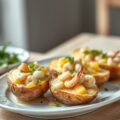 Gevulde aardappel met ei en garnaal