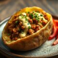 Gevulde aardappel met kerrievlees (magnetronrecept)